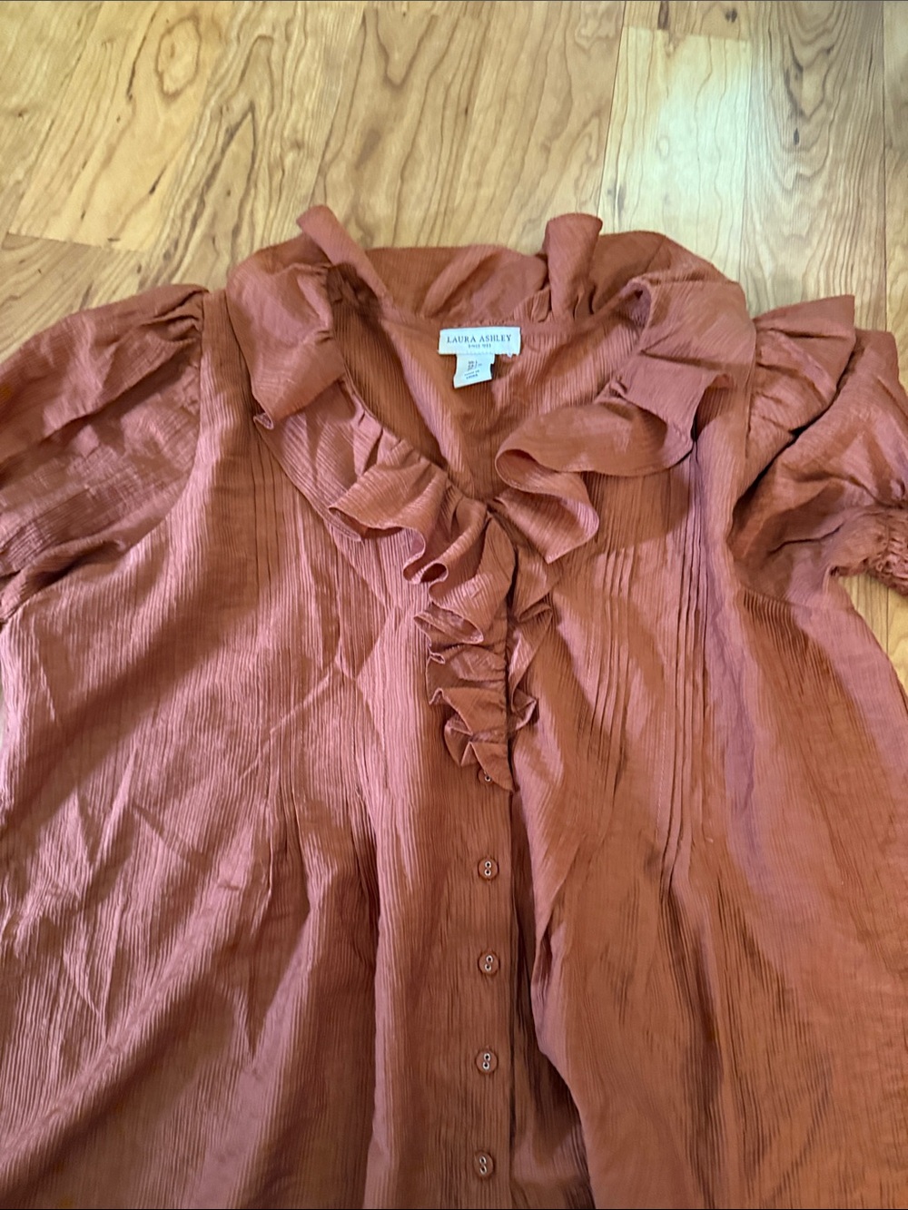 Laura Ashley Rust Ruffle-Front Button Blouse - Picture 2 of 5